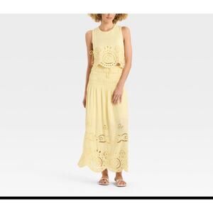 Future Collective Tank Skirt Set Eyelet Embroidered Butter Yellow XL